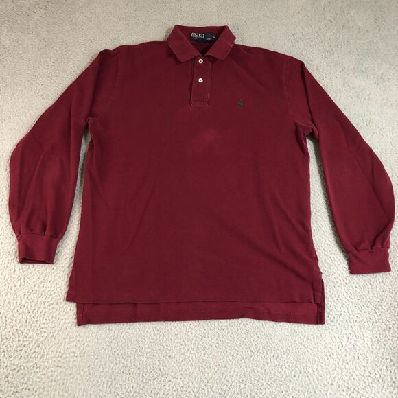Polo Ralph Lauren Shirt Men Medium Red Golf Pony Logo Slit Long Sleeve Classic‎ - Picture 1 of 11